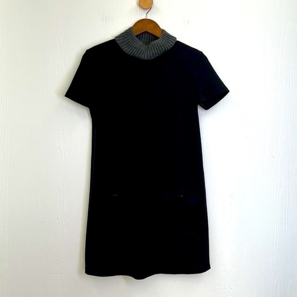 Zara - Gray Mock Neck Black Front Pocket Shift Dress Size Small - Picture 7 of 9
